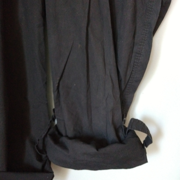Black Long Convertable Capris Pants Travel /Outdoor Gear 4 pockets Tie waist - Picture 3 of 7